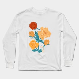 Yellow Florals on Orange Long Sleeve T-Shirt